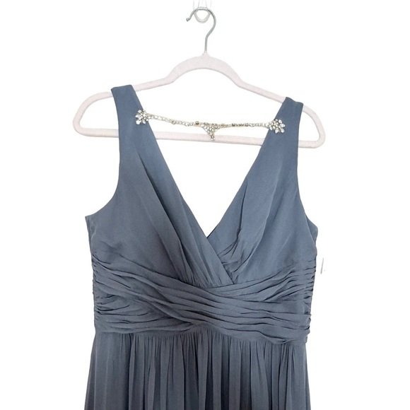 NWT Jenny Packham Gray Chiffon Bridesmaid Dress Gown With Necklace Size 12 - Picture 4 of 9